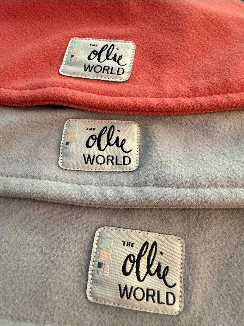 Ollie World Bandana Bib Set - Coral and Light Gray - lot of 3